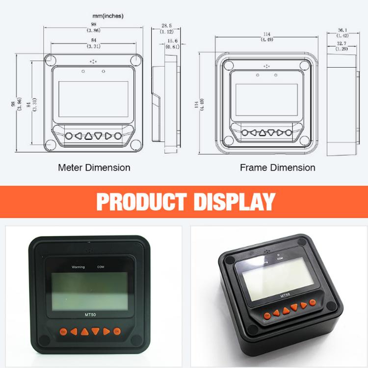 Afficheur LCD à Distance MT-50 Pour Contrôleur Charge EPEVER MPPT - Écran De Monitoring Solaire, Programmation - Compatible Séries Tracer, ETracer, ITracer