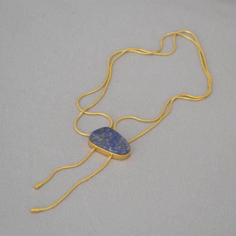 

Lapis lazuli pendant necklace, adjustable length sweater chain