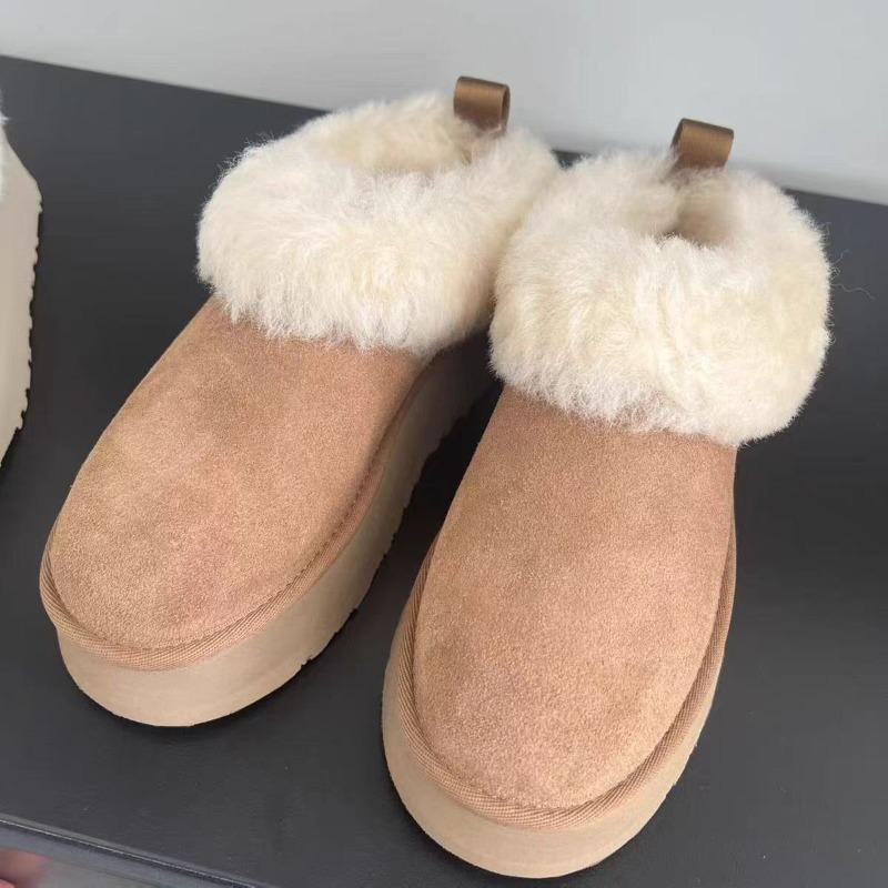 Fashion Sleeve Snow Boots Winter New Round Toe Suede Platform Plush Warm Non-Slip Naked Boots