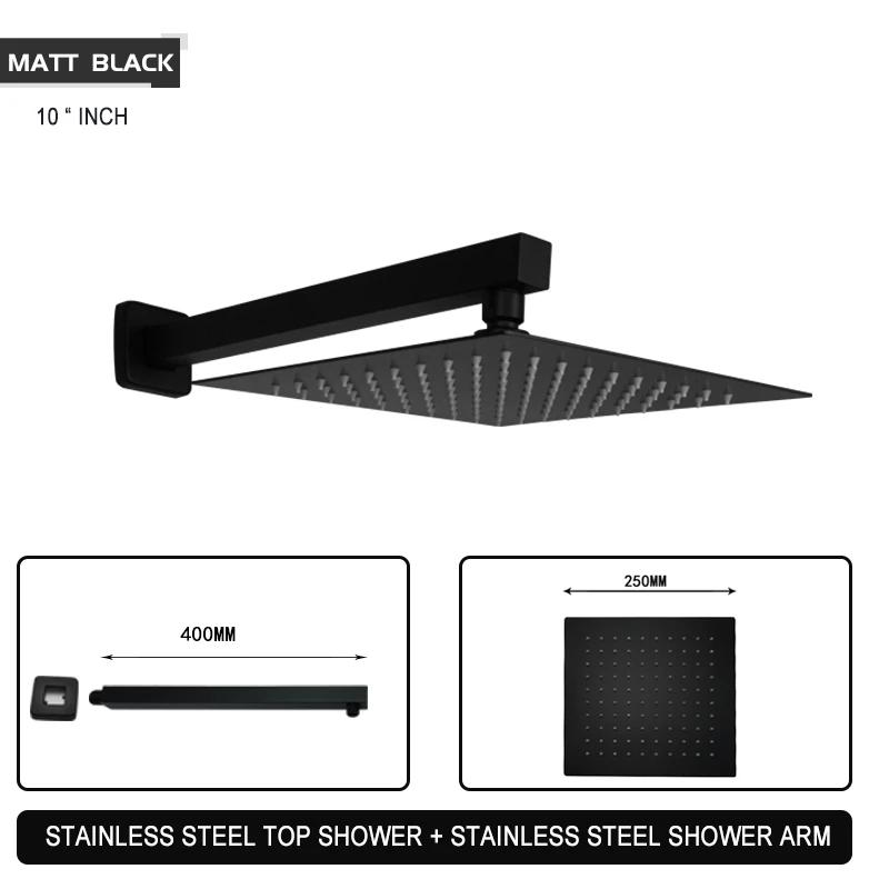 Black Chrome Brushed Gold Grey Square Rain Shower Head Ultrathin 8 10 12 Inch Choice Bathroom Wall Mount Shower Arm Top Spraying