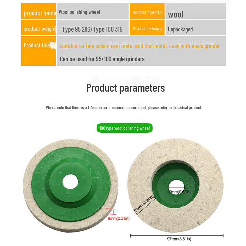 Wool Polishing Disc 95/100 for Angle Grinder with Felt Wheel
