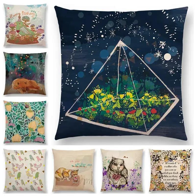 Floral Fantasy Fairy Tale Wonder World Cushion Cover Dreamscape Animals Deer Bird Fox Unicorn Owl Flowers Sofa Throw Pillow Case
