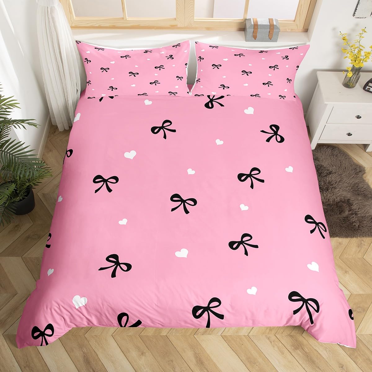 Мультяшный Бант Пододеяльник Милый Узел Бант Комплект Постельного Белья Полный Кинг Детская Комната Девочек Принцессы Декор Kawaii Девичий Пододеяльник EU Single(135x200cm)