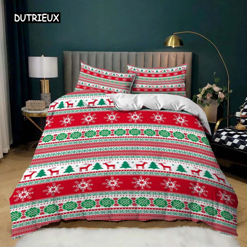 Christmas Duvet Cover Set King Size Winter Snowflake Elk Car Pattern Microfiber Soft Comforter Cover Christmas Theme Quilt Cover