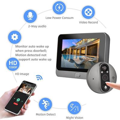 4.3" Smart Tuya 1080P WiFi Door Bell Eye Peephole Camera 5000mAh Battery PIR Motion Detector IR Home Digital Viewer