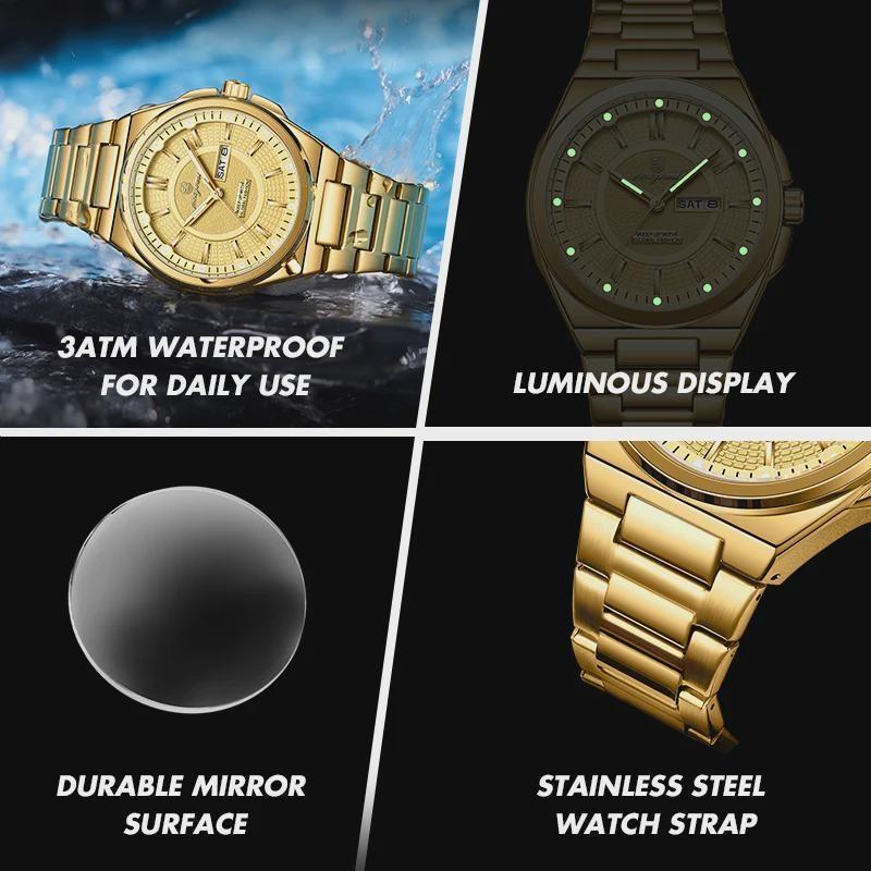 Men Sport Quartz Date Week Luxury Man Wristwatch Waterproof Luminous Stainless Steel Men's Watches Reloj