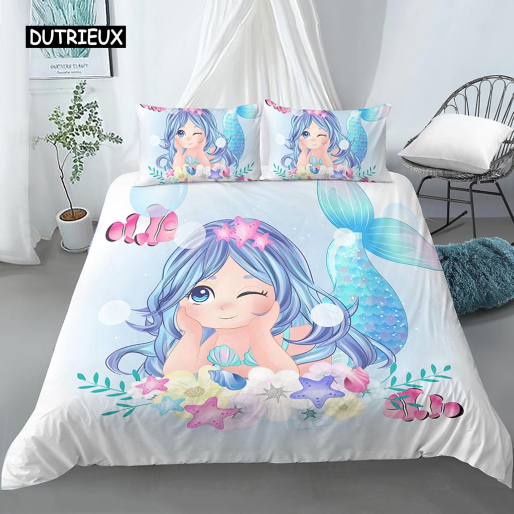 

Розовый комплект постельного белья с изображением русалки и единорога, пододеяльник, комплект с изображением мультяшных животных, принцессы, пододеяльник в полном размере для детей, подарки, декор EU single(135x200cm)