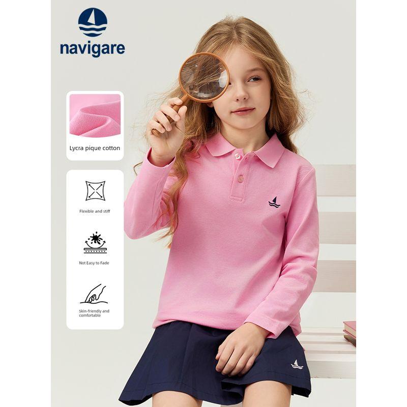 Navigare Italian Small Sailboat Kidsren's Polo Shirt 2026 Spring New Style Long-Sleeved High-Elastic Top for Boys and Girls