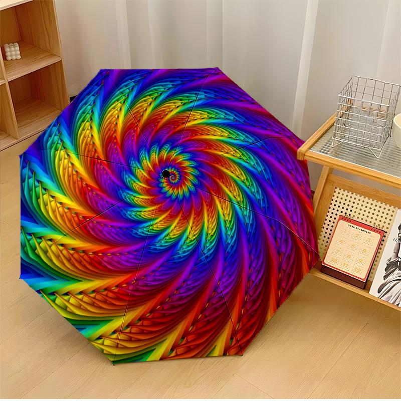 Colorful rainbow Printed umbrella windproof folding umbrella portable sun and rain umbrella suitable for gifting