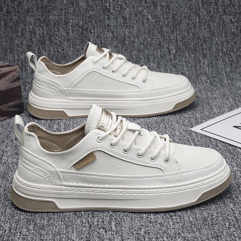 Autumn men's shoes 2024 new sports flat shoes leather surface trend versatile waterproof casual leather shoes youth trendy shoes