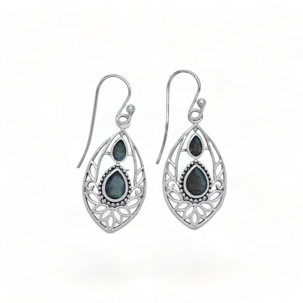 Blue Topaz Sterling Silver Earrings: Filigree Gemstone Jewelry