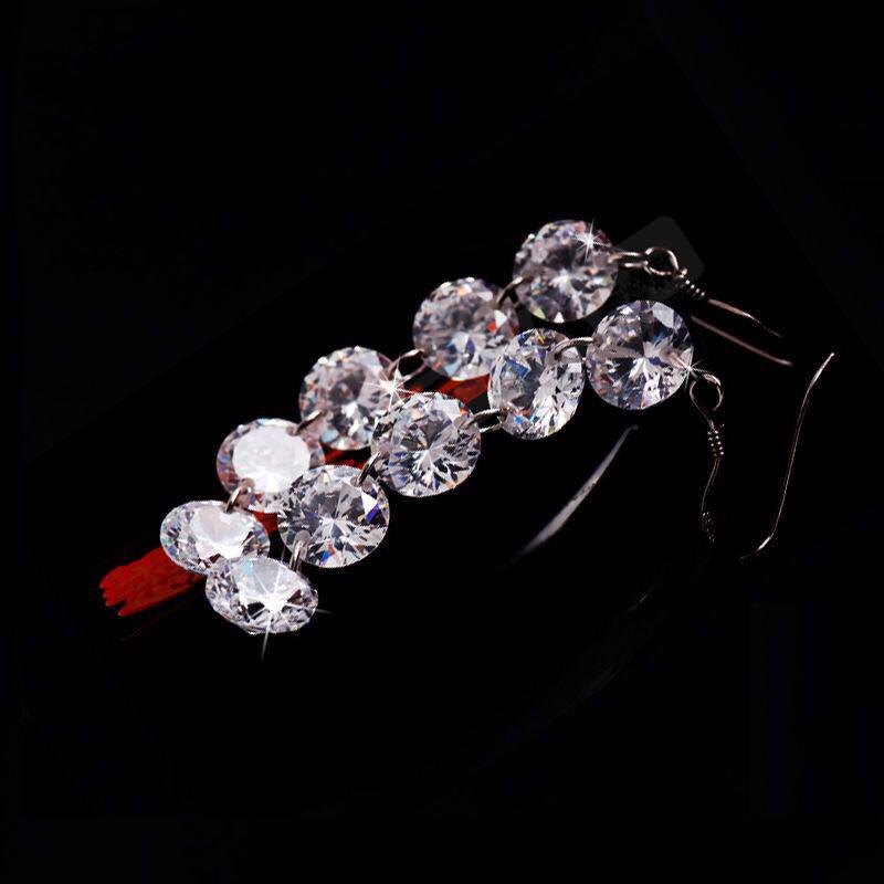 Korean Zircon Water Drop Tassel Earrings - Elegant and Chic Style