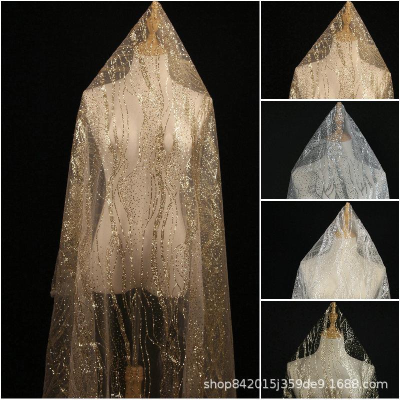 Champagne Gold Sequin Mesh Fabric for Wedding Dress and Ceiling Decor