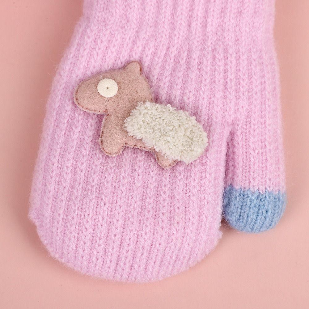 High Quality Cartoon Children Gloves Double Layer Coldproof Winter Plush Gloves Fleece Knitted Mittens For 1-5 Years Old Kids
