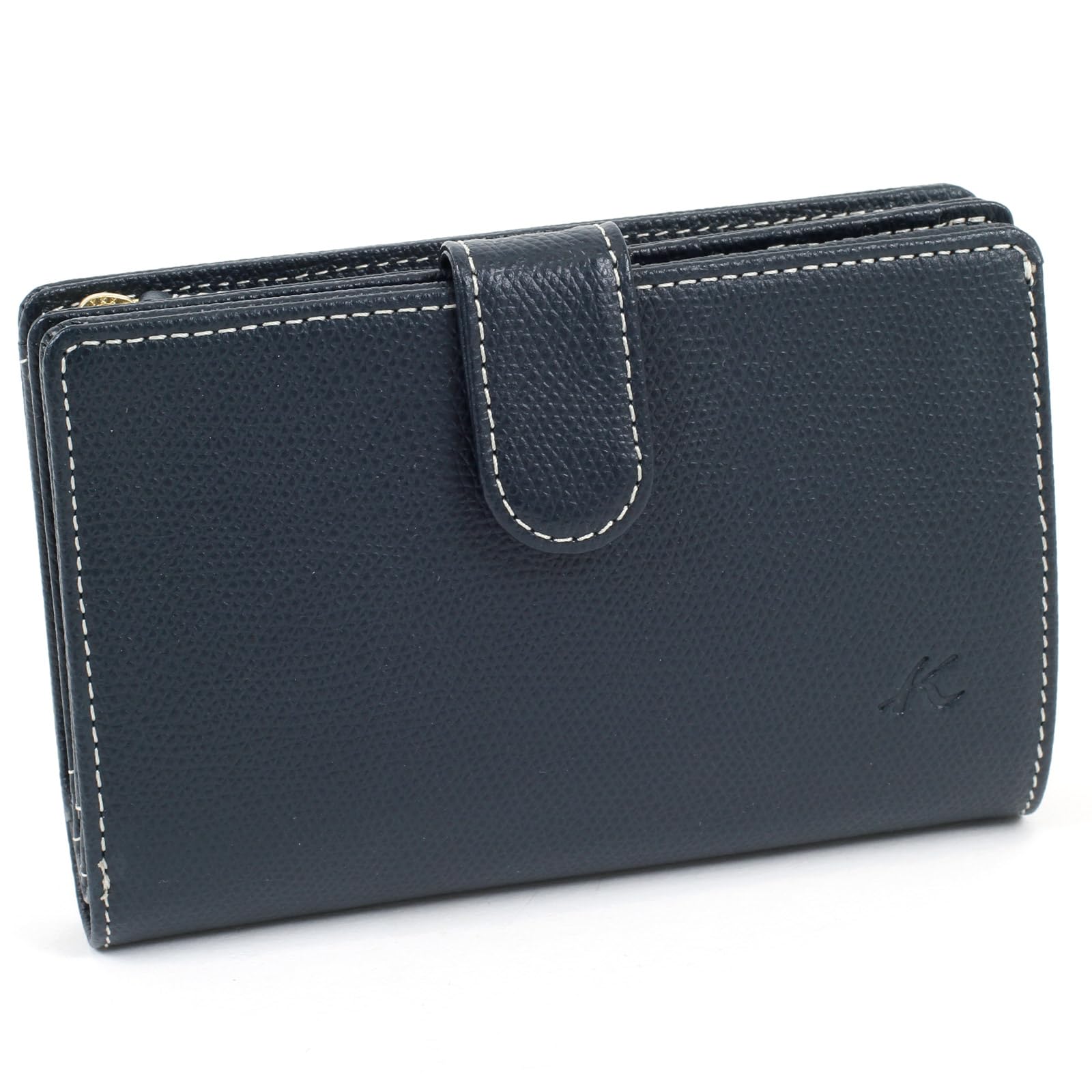

Bifold Wallet Coin Purse Zipper Type PH0451 Dark Stitch 10915 [Kitamura] L-shaped Blue/Ivory [Navy]