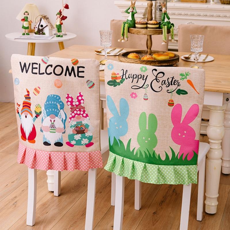Easter Theme Chair Cover, Indoor Decorative Gnomes Cute Rabbit Pattern Chair Cover, Cute Cartoon Style Home Decorations
