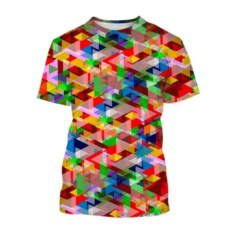 Summer Round Neck 3D Colorful Abstract Art & Geometric Pattern Printed Fashionable Casual Short Sleeved Children's Boy and Girl Kids Unisex T-shirts