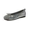 Flat-bottomed gentle evening shoes French small red single shoes women's shoes 2025 spring and autumn soft-soled silver ballet shoes