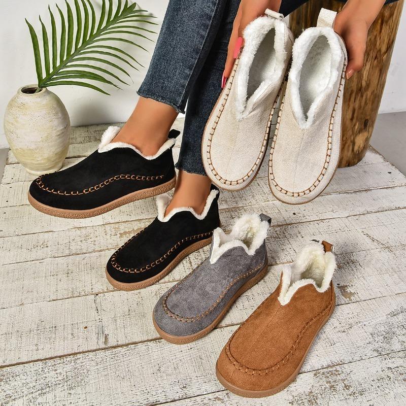 Fashion 2025 Winter New Women's Retro Warm Low Top Casual Cotton Shoes Concise Design Solid Color Comfortable Versatile Plush Flat Shoes