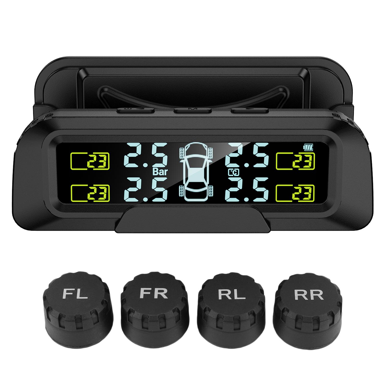 

Система контроля давления в шинах с 4 внешними датчиками, зарядка от солнечной батареи и Type-C, автоматическое включение/выключение, сигнализация низкого заряда батареи для легкового автомобиля, внедорожника