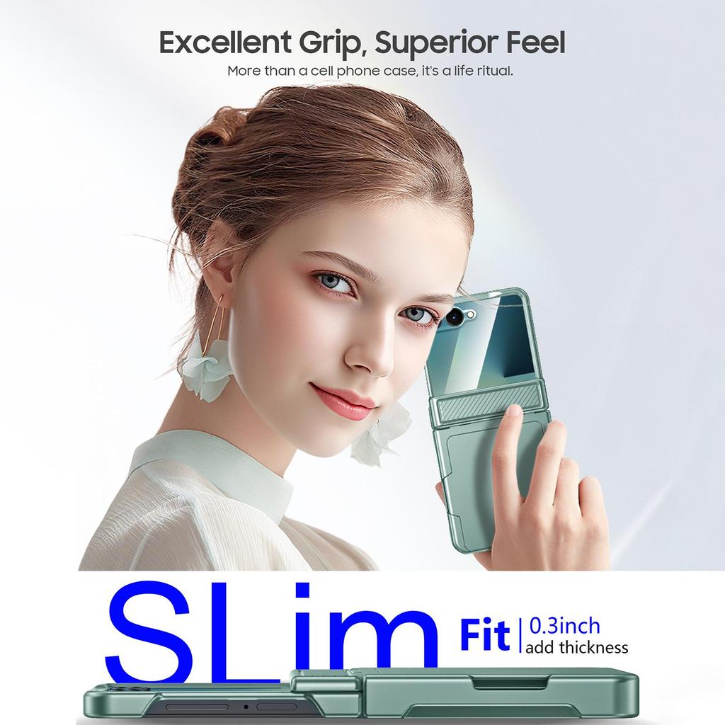 For Samsung Galaxy Z Flip 7 with Card Holder [RFID Blocking] & Hinge Protection & HD Screen Protector,Rugged Anti-Scratch Phone Case-Mint Green