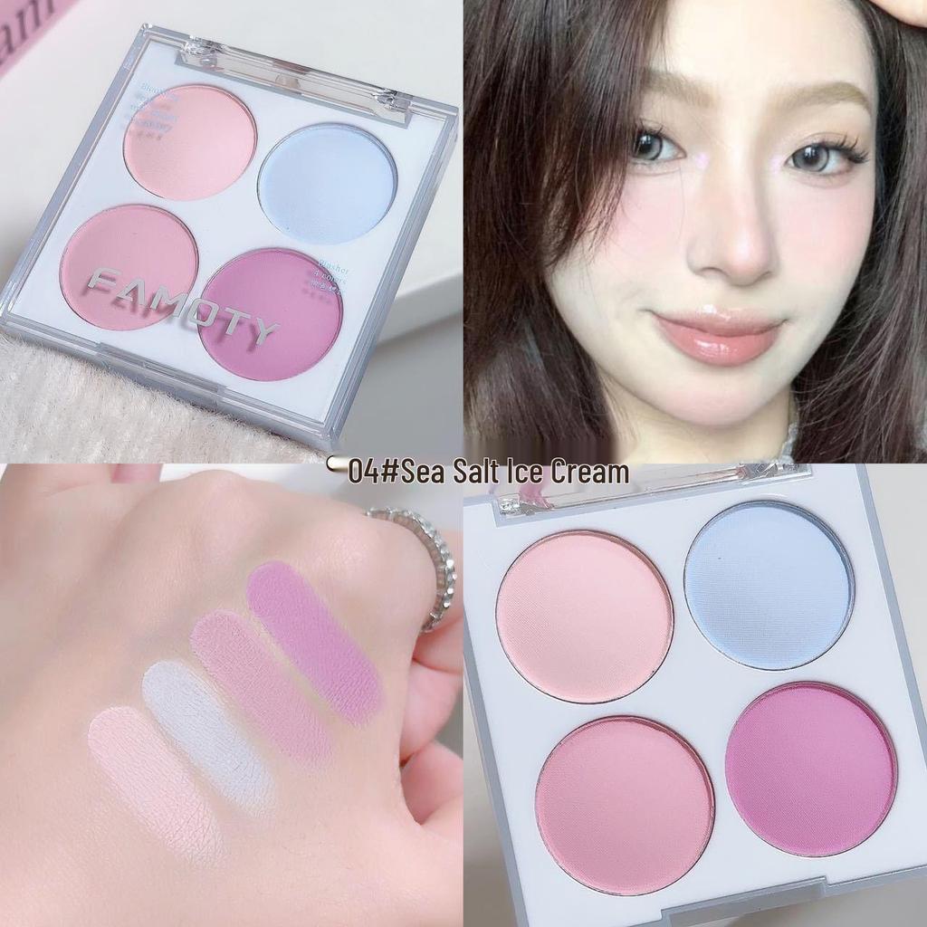 FAMOTY Summer Sweet Ice Cream Four-Color Matte Blush - Whitening Natural Nude Makeup with Purple Rouge Contour.