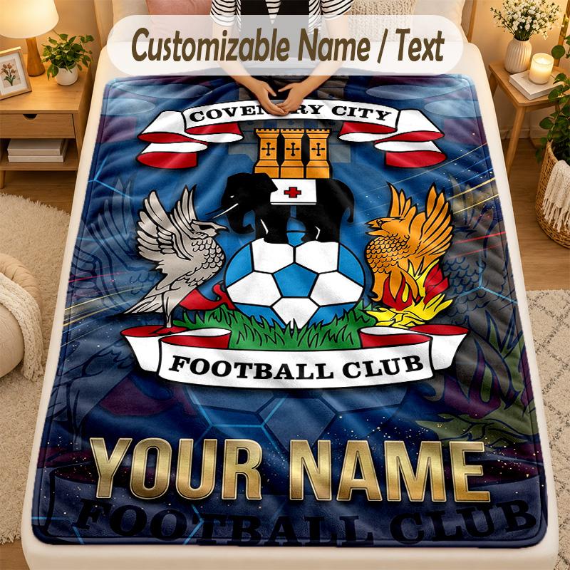Flannel BlanketCoventry City FC Custom Name Text Personalized Soft Warm Throw Blanket Home Decor Gift