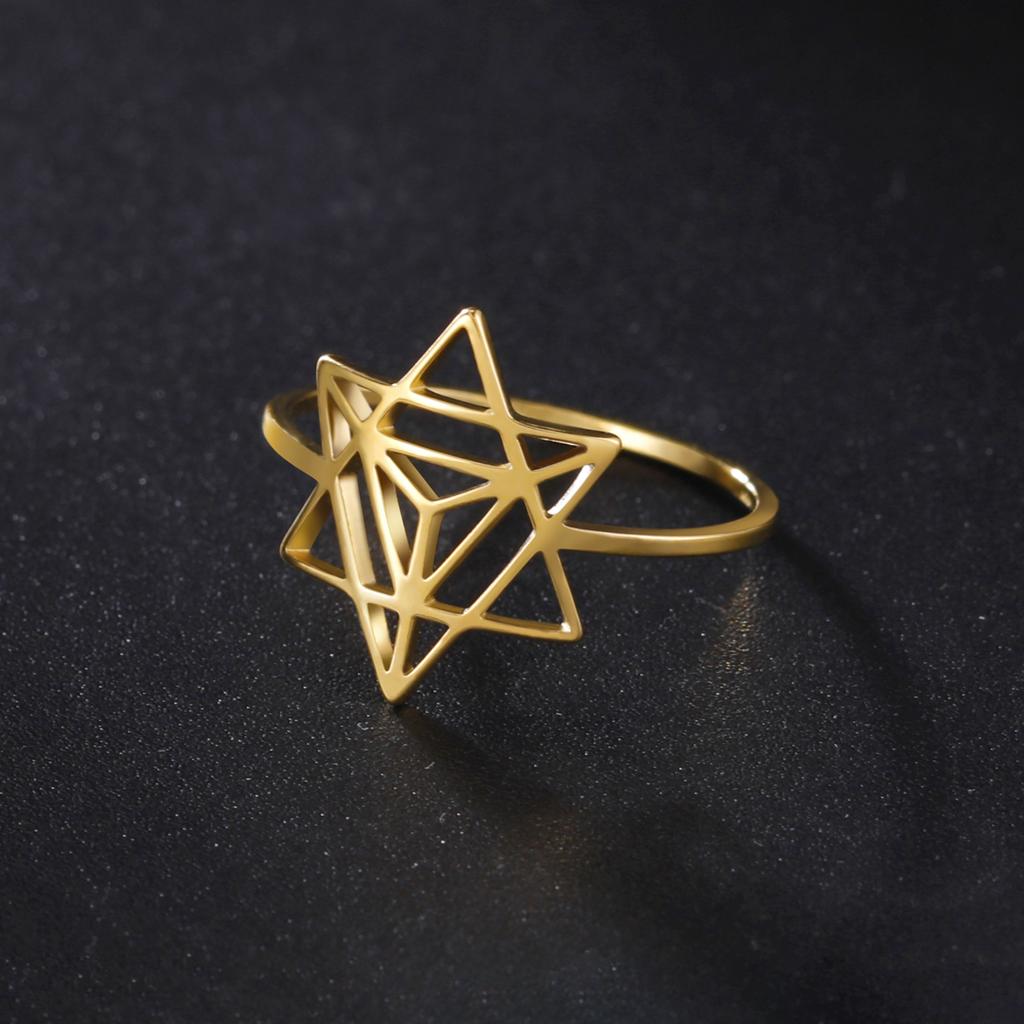 Lemegeton Merkaba Meditation Amulet Hexagram Rings Women Men Geometry Star Finger Ring Sacred Stainless Steel Party Jewelry Gift