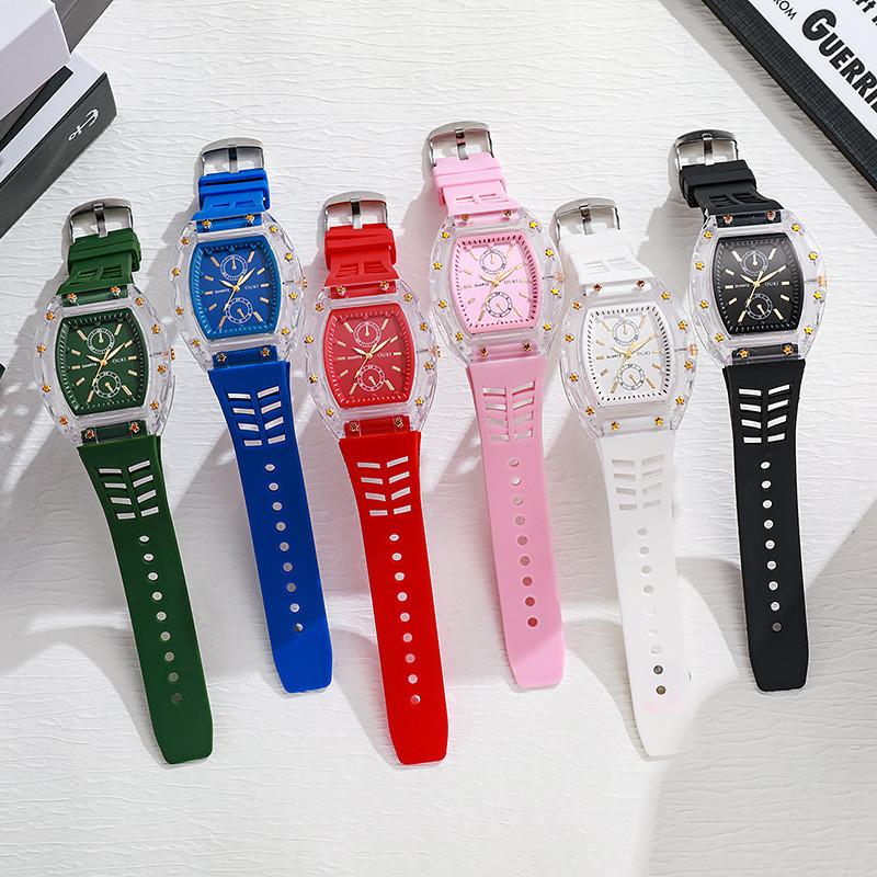 Transparent Barrel Shape Watch With Quartz Movement Casual Mens Silicone Strap For Daily Wear