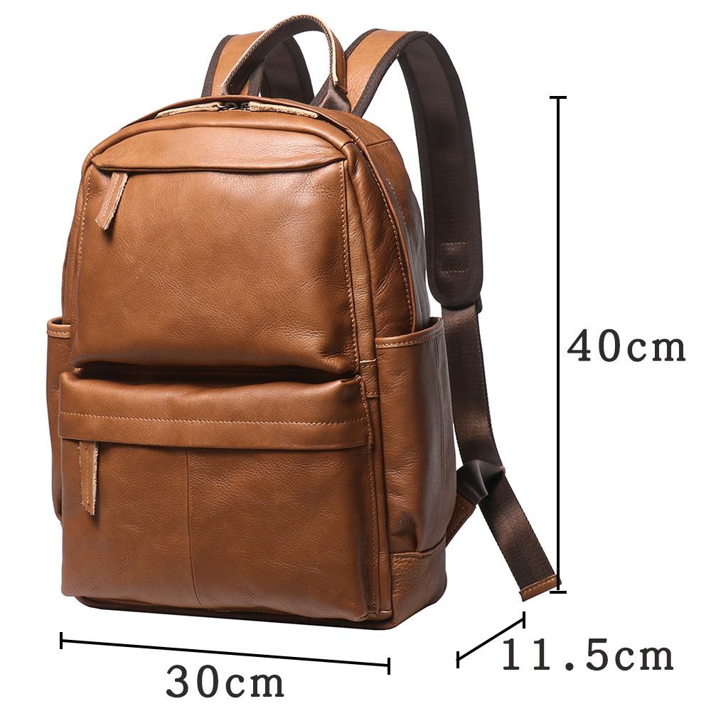 Men'S Genuine Leather Backpack, First-Layer Cowhide Leisure Travel Backpack, Large-Capacity Computer Bag, Retro Men'S Bag.