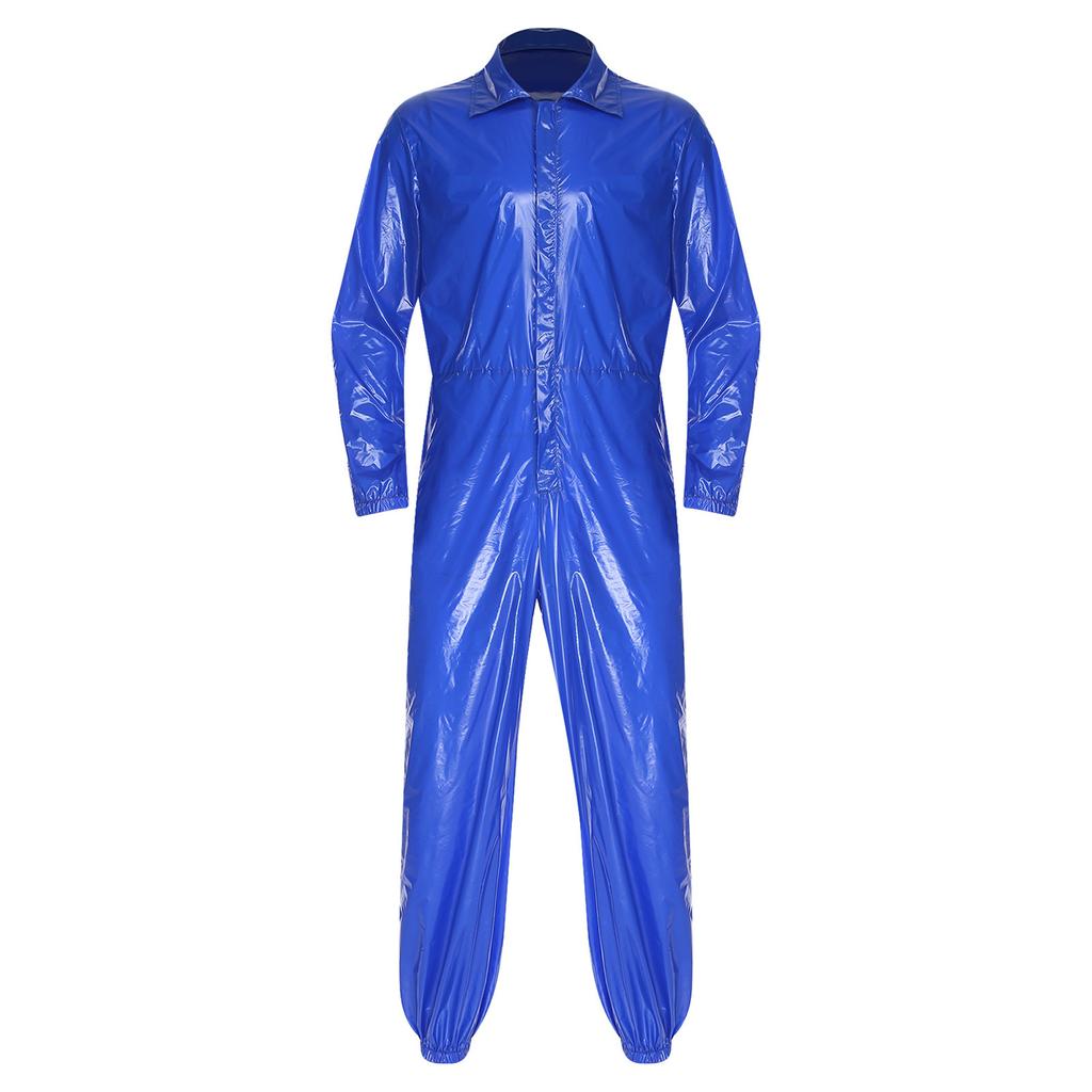 Pánské voděodolné overaly s klopovým límcem, dlouhým rukávem a elastickým pasem vzadu, se zipem