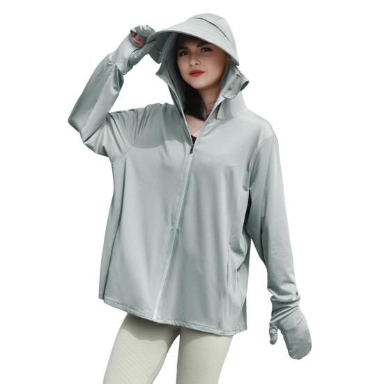 Women's UPF 50+ Sun Protection Hoodie Jacket Full Zip-Up Long Sleeve Sun Shirt with Gloves for Hiking Cycling Climbing Outdoor