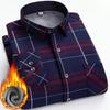 Men's Fleece Lined Plaid Shirt, Long Sleeve Button-Up Square Collar Shirt, Regular Fit Thermal Winter Pocket Detail Top