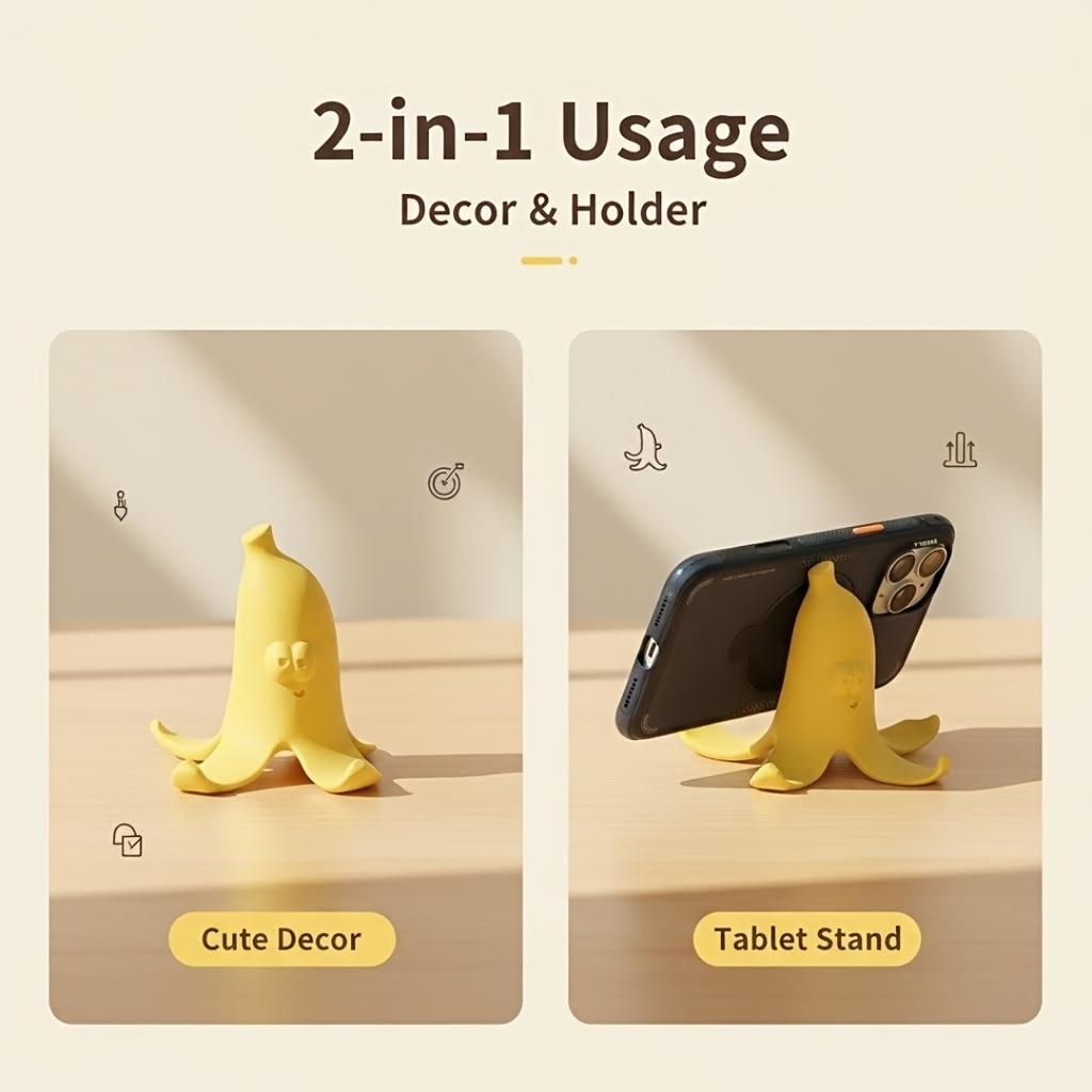 Banana Peel Phone Stand, 2-in-1 Desktop Decor, Non-Slip for Phone & Tablet