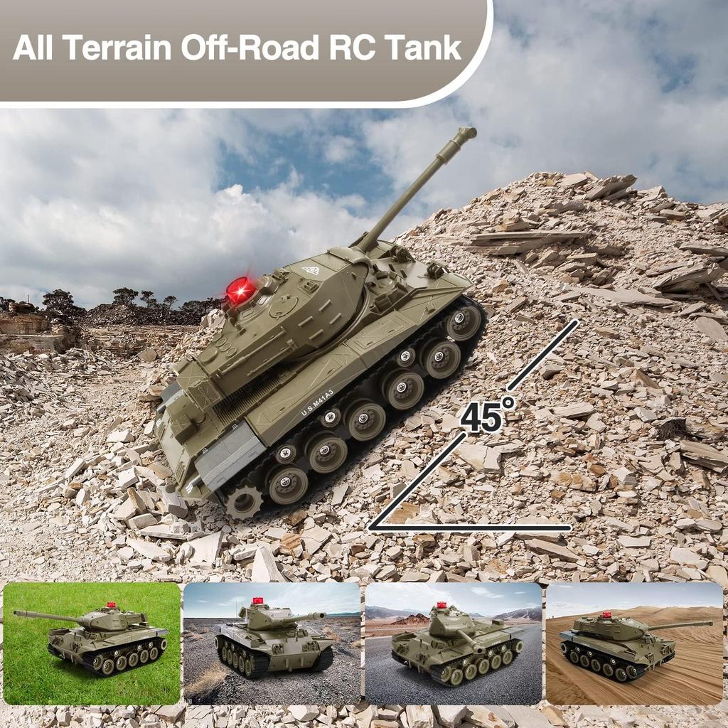 Remote Control Tank for Kids, M41A3 American Army Battle Tank, Programmable RC Tanks with Lights & Realistic Sounds, RC Military All Terrain Off-Road