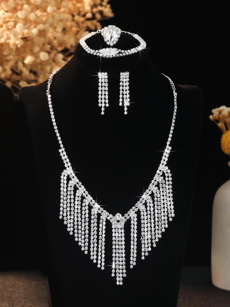 European Style Diamond-Inlaid Evening Necklace & Jewelry Set for Brides