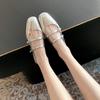 Fashion Women Flats Silver Mary Jane Sandals Female Summer New Leather Mary Jane Strap Fashion Square Toe Shallow Elegant Flats Pumps