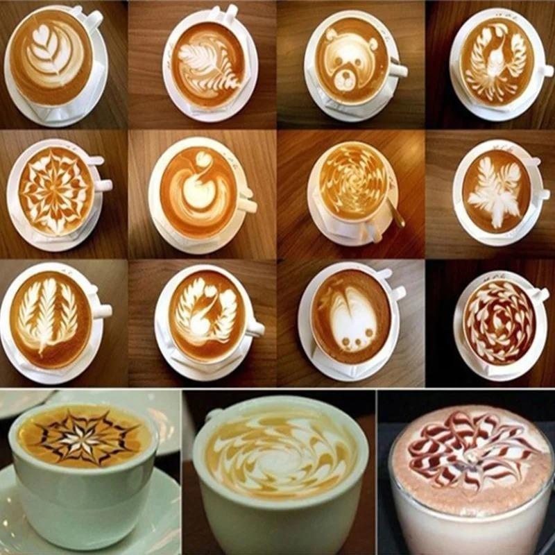 16Pcs Coffee Stencils Set Barista Cappuccino Art Templates Latte Foam Decor Tools Plastic Cake Decorating Kitchen Home Use