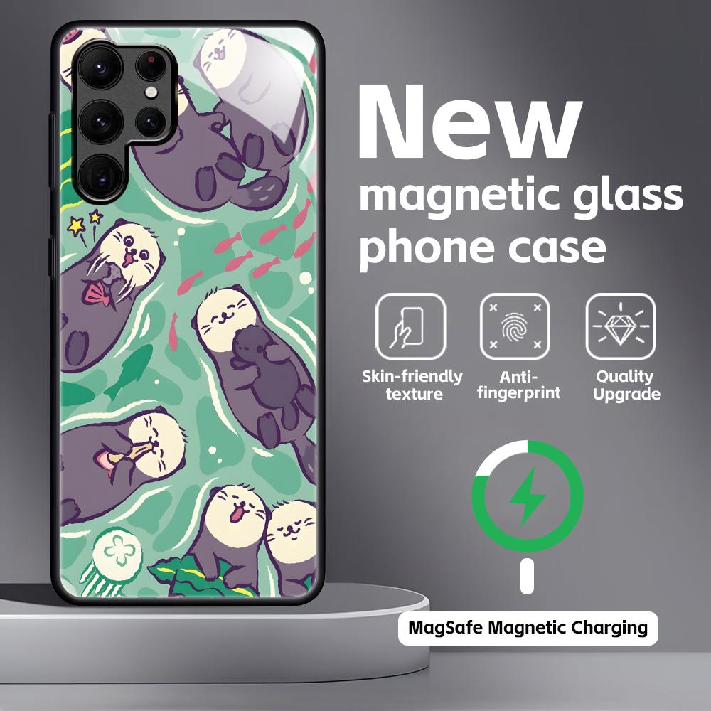 cute Otter Phone Case For Samsung S26 S25 S24 S23 S22 S21 Plus Ultra Note20 Glass Magnetic Case