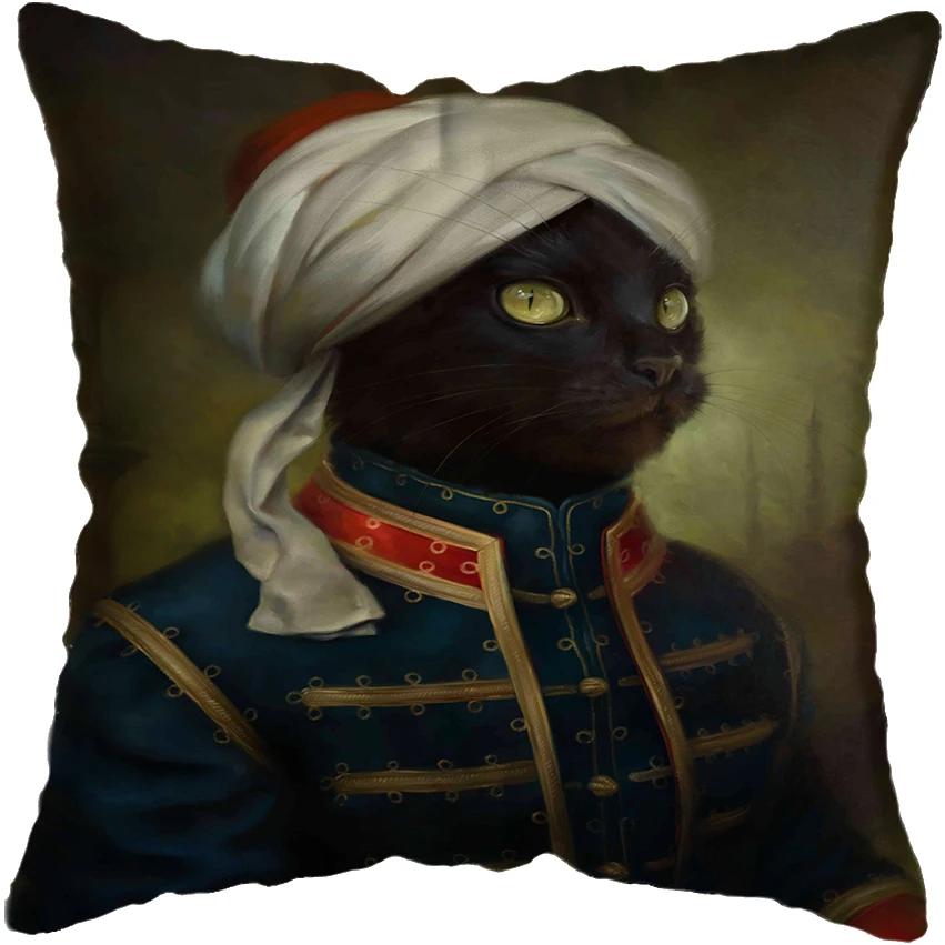 Vintage Painting Cat Dog Animal Pillow Cover Car Decor Cushion Home Sofa Bed