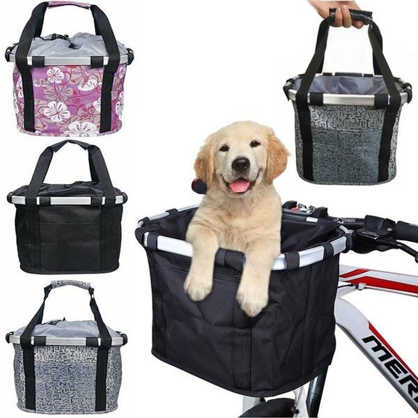 Bicycle Bike Detachable Cycle Front Canvas Basket Carrier Bag Pet Carrier Aluminum Alloy Frame Detachable Basket