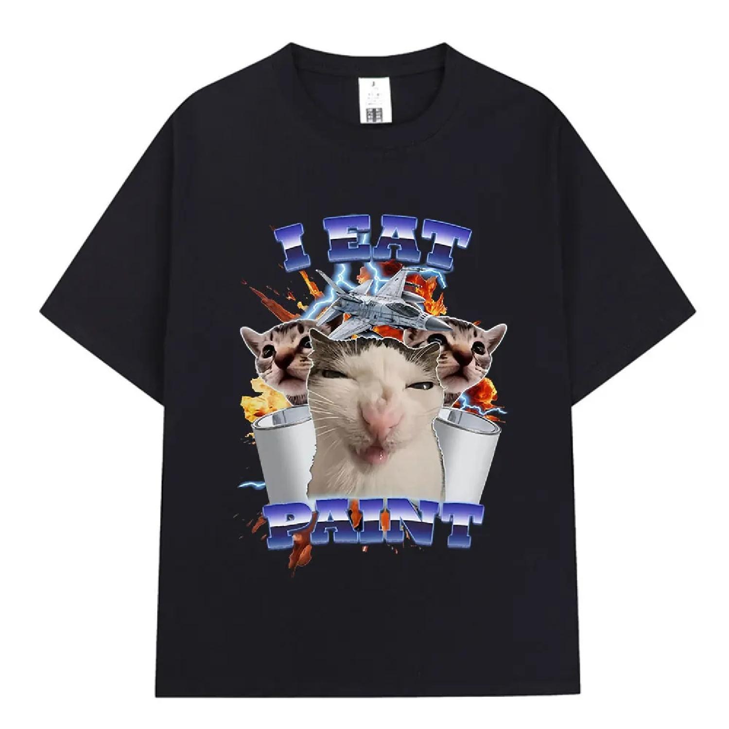 

I Eat Paint Funny Cat Meme T Shirts Men Women Clothing Fashion T-shirt Summer Casual Cotton Short Sleeve Oversized T-shirts Tops XXXXXL чорний