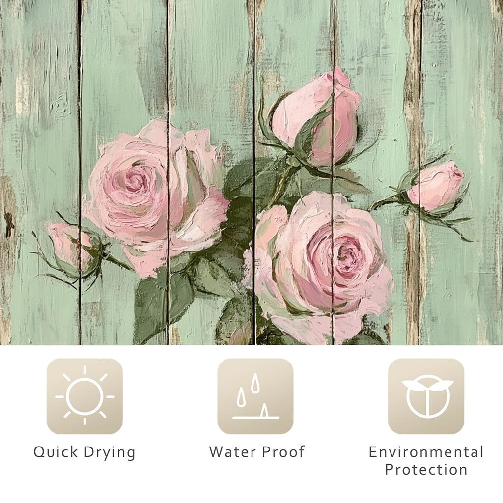1Pcs Vintage Rose Digital Print Shower Curtain, Polyester With Hook, Woven, Fashion Bathroom Decor, Four Seasons Curtain