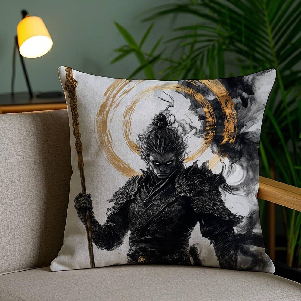 Black Myth Wukong Pillow Case Home Dorm Chair Back Short Plush Double-sided Printing Office Nap Time Cushion Cover