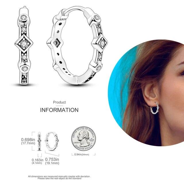 Brincos de argola de prata 925 para mulheres, brilhantes, pavê, cz, joias finas de luxo, brinco
