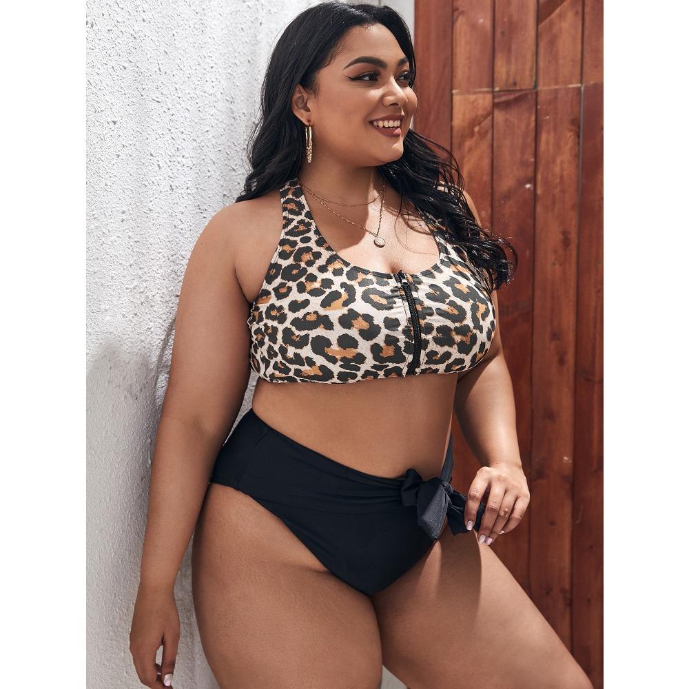 

Леопардовый принт разноцветный купальник на молнии женский топ сексуальный купальник большого размера 4XL 4XL