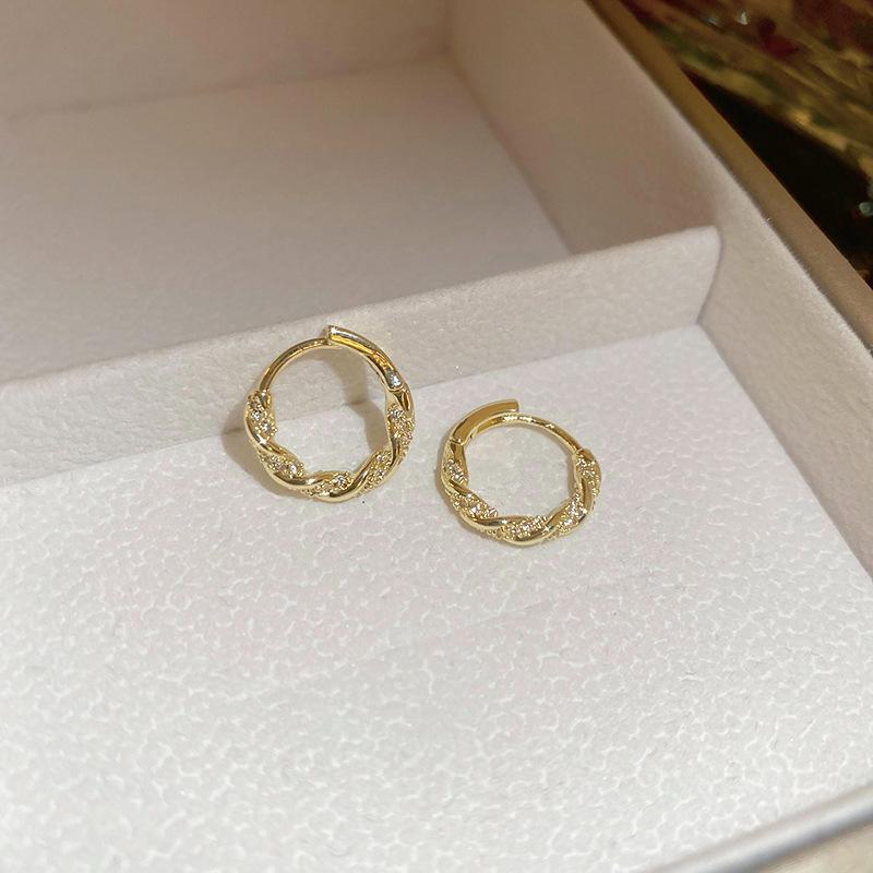 Real gold electroplated zircon ear buckle fashion earrings temperament versatile earrings