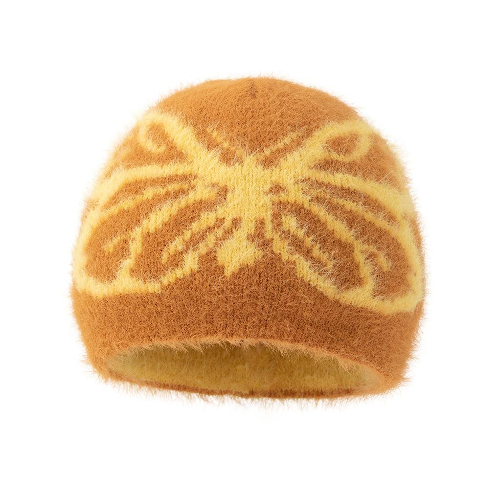 Winter Design Butterfly Bag Head Hairball Warm Hat Cold And Windproof Fleece Knitted Hat