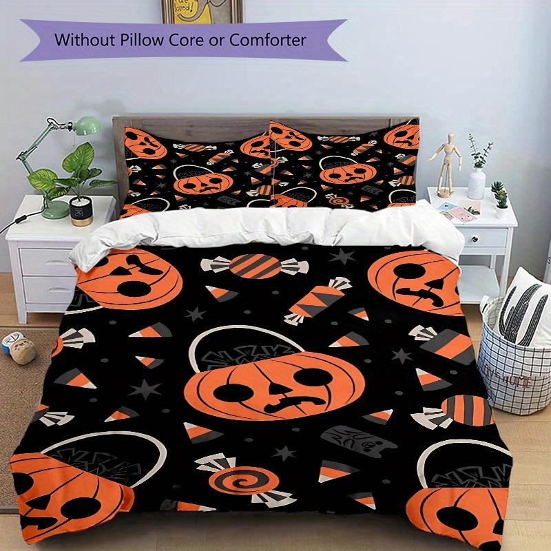 3Pcs Pumpkin, Halloween Printed Bedding Set, Breathable And Soft, Machine Washable, Christmas Gift, Suitable for Bedroom Decoration, 15144
