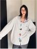 Unisex Retro Striped Long-Sleeve Embroidered Shirt: Versatile Casual Wear for Spring & Autumn